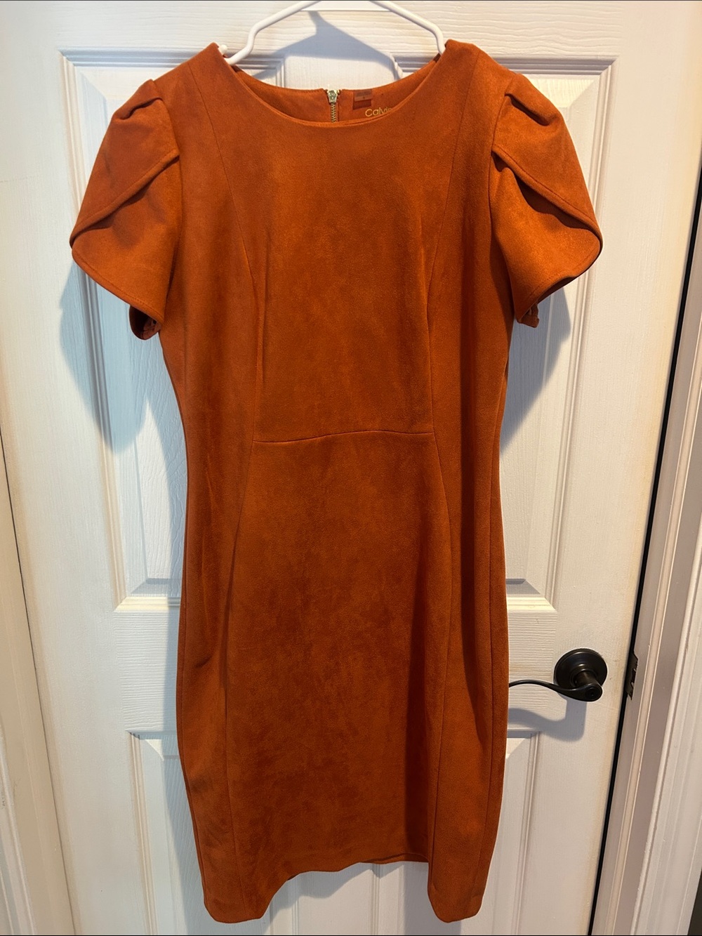 Calvin Klein Classic Short-Sleeve Sheath Dress in Rust